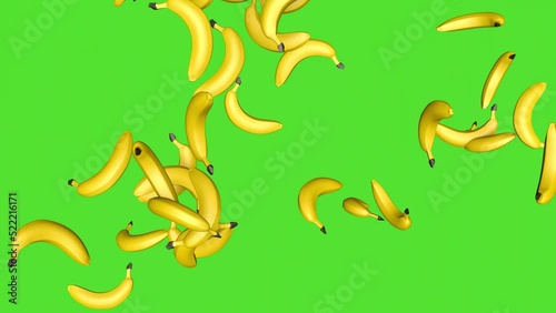 Rain of bananas behind the green screen. 3D animation photo