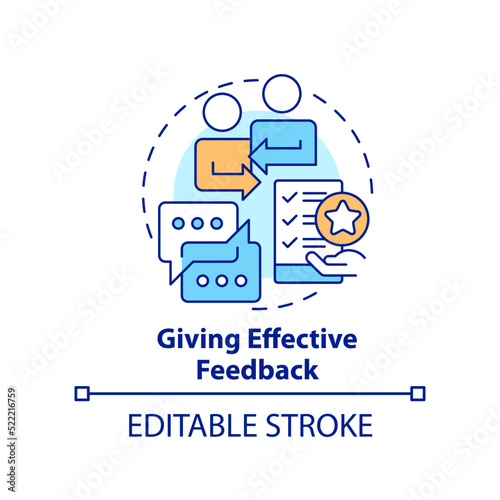 Giving effective feedback concept icon. Coaching employees step abstract idea thin line illustration. Constructive review. Isolated outline drawing. Editable stroke. Arial, Myriad Pro-Bold fonts used