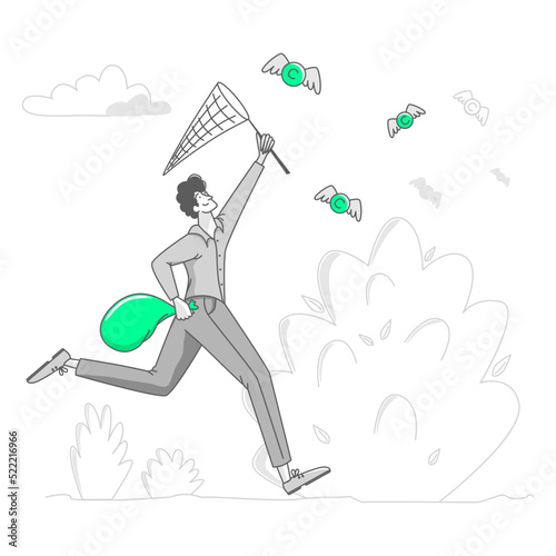 man with a net catches coins