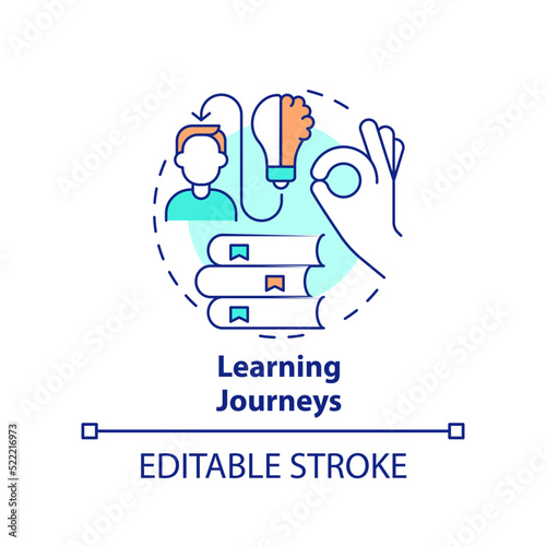 Learning journeys concept icon. Method for learning experience abstract idea thin line illustration. Acquiring knowledge. Isolated outline drawing. Editable stroke. Arial, Myriad Pro-Bold fonts used