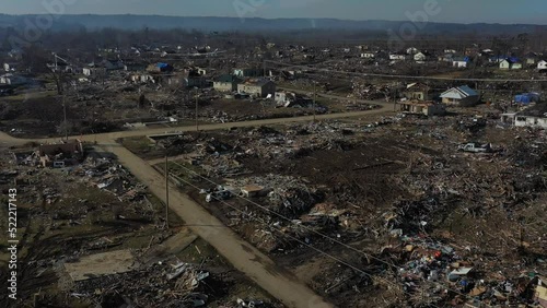 The aftermath of a tornado. Complete destruction on one neighborhood. photo