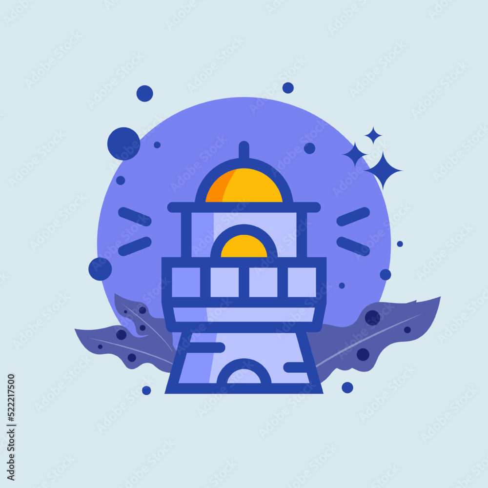 Lighthouse flat illustration. Beacon light signs vector illustration. Lighthouse flat illustration. Beacon light signs vector illustration.
