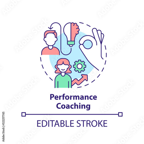 Performance coaching concept icon. Executive training service abstract idea thin line illustration. Personal growth. Isolated outline drawing. Editable stroke. Arial, Myriad Pro-Bold fonts used