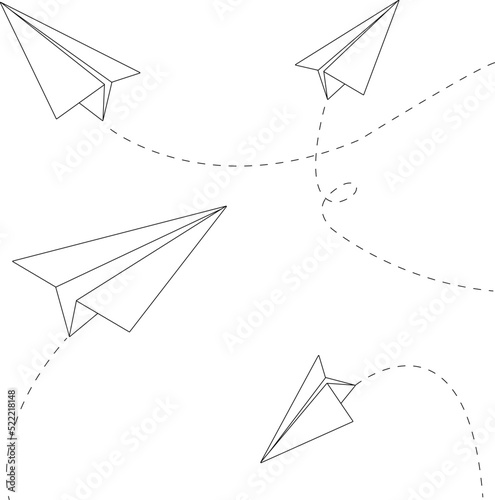 Paper airplanes flying in the school classroom. Vector black and white coloring page