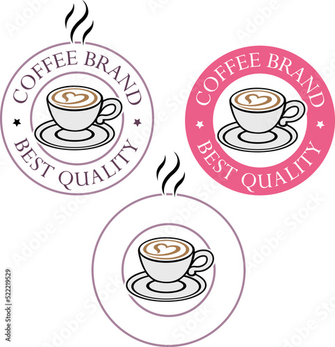 Colorful Round Coffee and Heart Icon with Text - Set 3