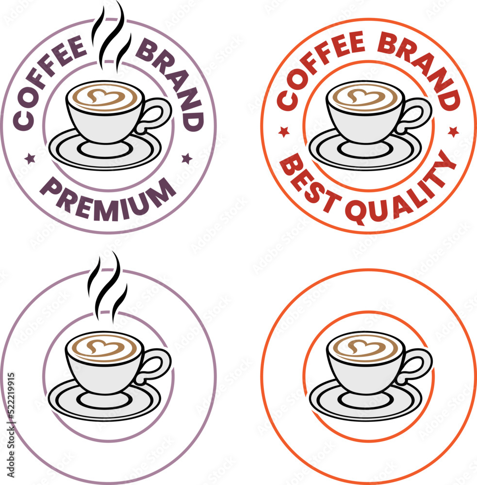 Colorful Round Coffee and Heart Icon with Text - Set 10 Colorful Round Coffee and Heart Icon with Text - Set 10