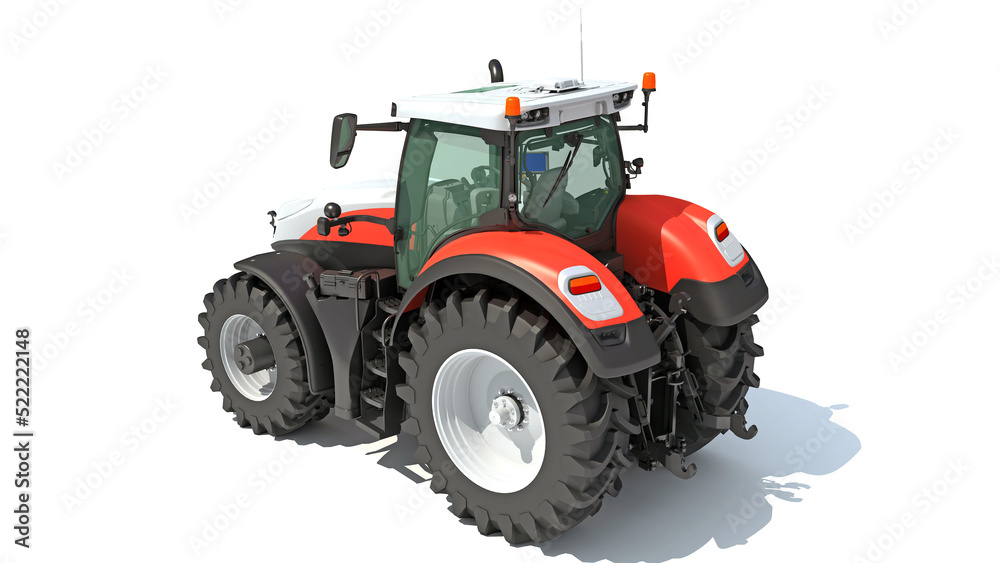 Farm Tractor 3D rendering on white background Farm Tractor 3D rendering on white background