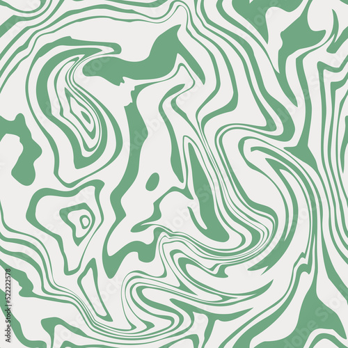 Abstract green psychedelic waves print background. 1970s trippy seamless pattern. Marble acrylic swirl pattern. 