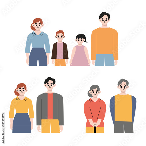 Family growth stage set. Flat drawn style vector design illustration