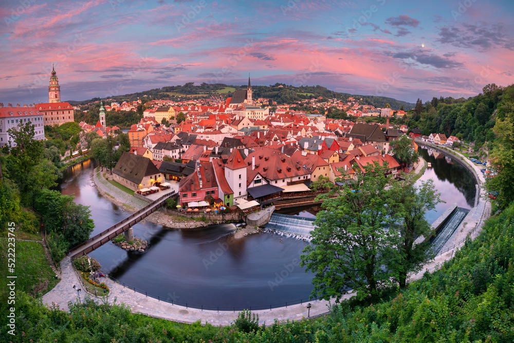 Cesky Krumlov. Aerial cityscape image of Cesky Krumlov, Czech Republic during summer sunset.