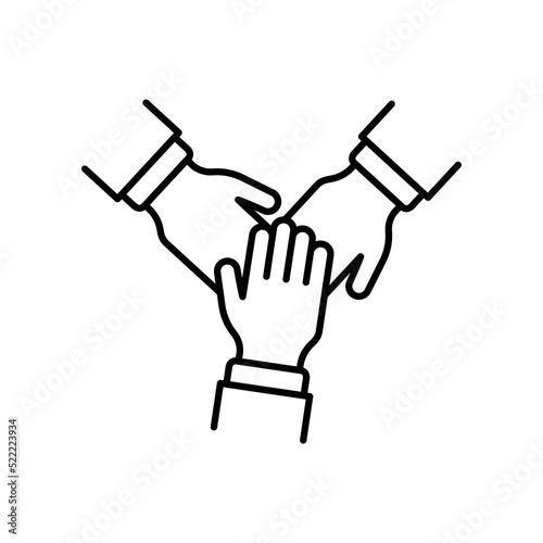 Teamwork Alliance Partnership Help Together Hand Outline Icon. Collaboration Group Team Job Linear Pictogram. Company Participation Line Icon. Editable Stroke. Isolated Vector Illustration