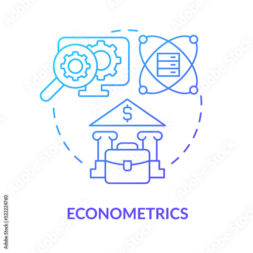 Econometrics blue gradient concept icon. Financial predictions. Banking field. Data analyst skill abstract idea thin line illustration. Isolated outline drawing. Myriad Pro-Bold font used