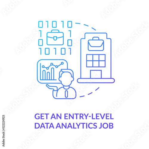 Get entry level data analytics job blue gradient concept icon. Junior position. Becoming data scientist abstract idea thin line illustration. Isolated outline drawing. Myriad Pro-Bold font used