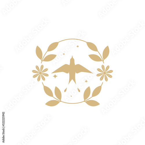 aesthetic swallow with leaves logo design