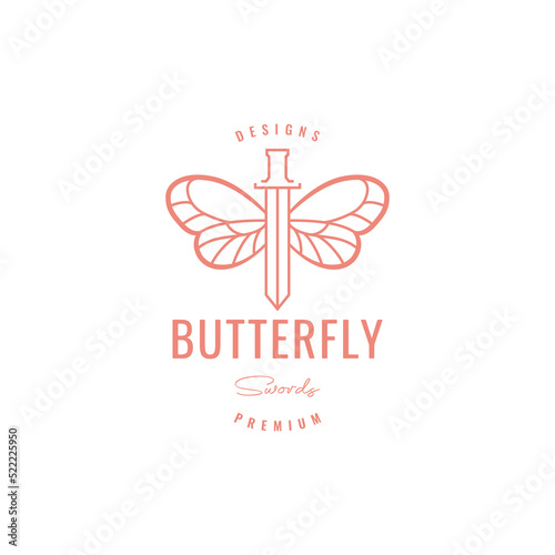 hipster butterfly with sword logo design