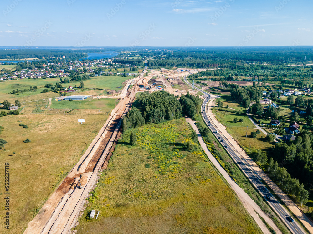 Road construction Kekava Bypass near Balozi, Riga. New section of the road A7 Riga – Bauska and a part of the international road E67 Via Baltica
