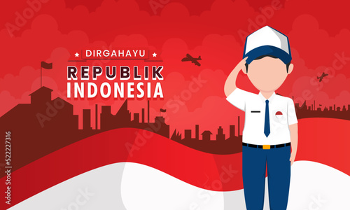 Dirgahayu republik indonesia background with junior high school student illustration
