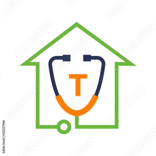 Letter T Healthcare Medical Logo. Doctor and Medical Logotype Concept with Stethoscope Sign