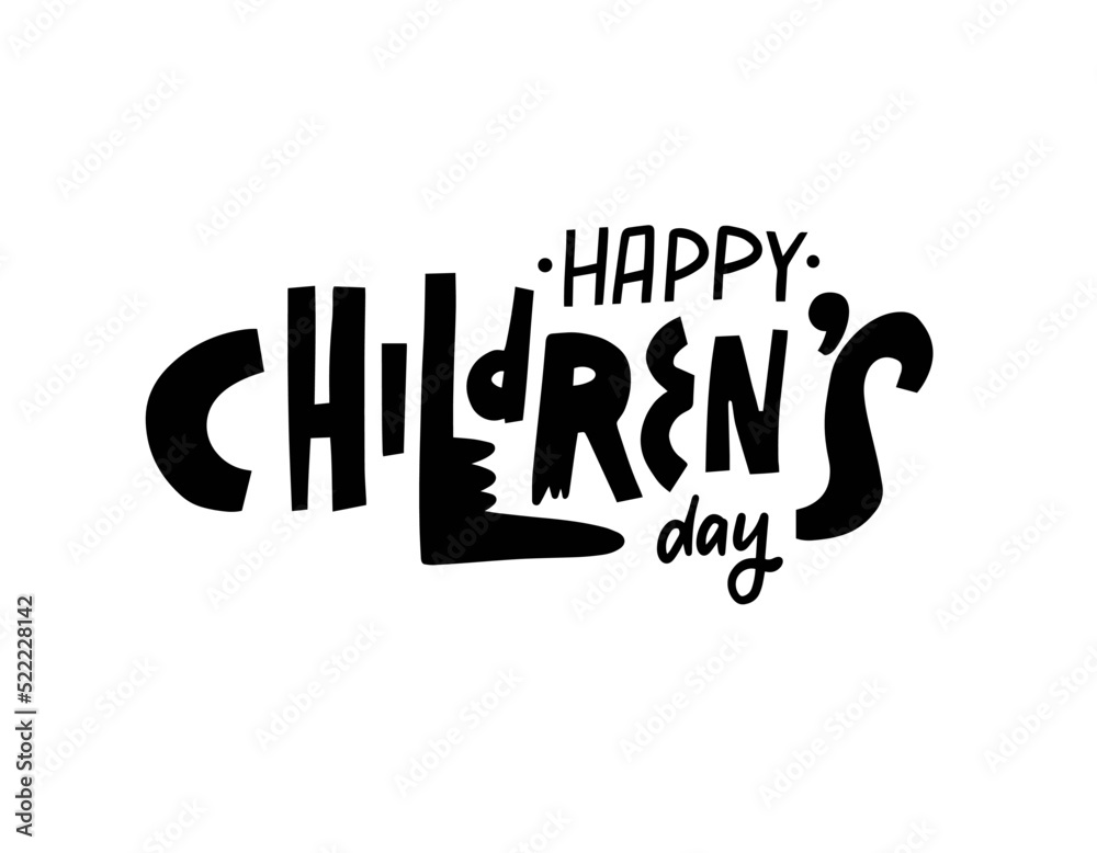 Happy Children's Day. Celebration holiday lettering text. Black color vector illustration.