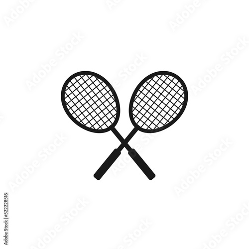 Crossed tennis rackets. Game, play symbol. Racquet silhouette. Sport club logo. flat vector icon isolated on white