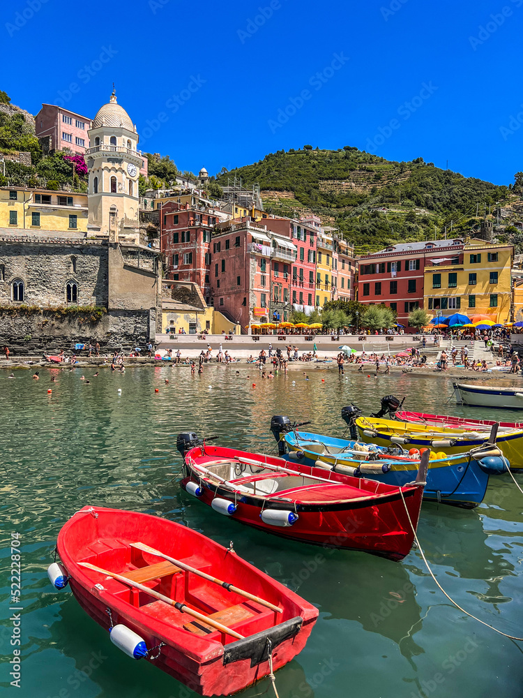 Monterosso al mare, Italy - July 2022: Monterosso al mare, one of the five Cinque Terre. This traditional fishing village is a travel attractions. Spezia, Liguria, Italy, Europe