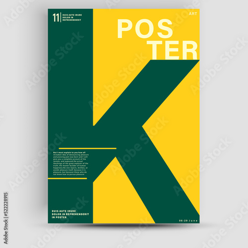 Creative fashionable poster design. Letter K. Alphabet. Template poster, banner, magazine mockup.