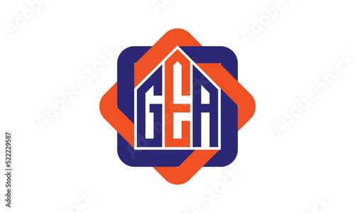GEA three letter real estate logo with home icon logo design vector template | construction logo | housing logo | engineering logo | initial letter logo | minimalist logo | property logo |