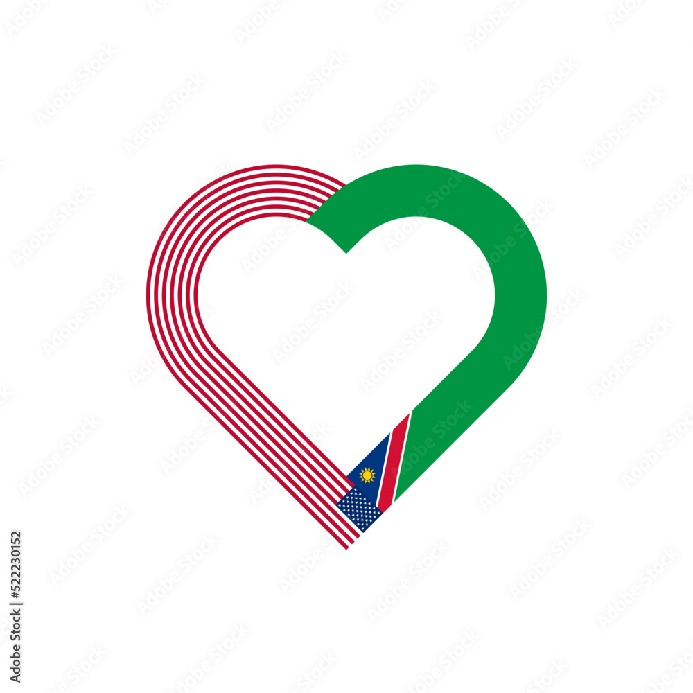 friendship concept. heart ribbon icon of united states and namibia flags. vector illustration isolated on white background friendship concept. heart ribbon icon of united states and namibia flags. vector illustration isolated on white background