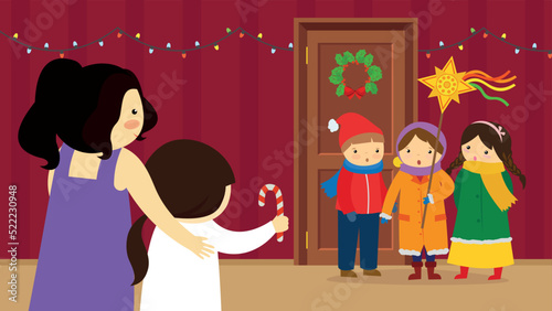 children sing carols on Christmas Eve