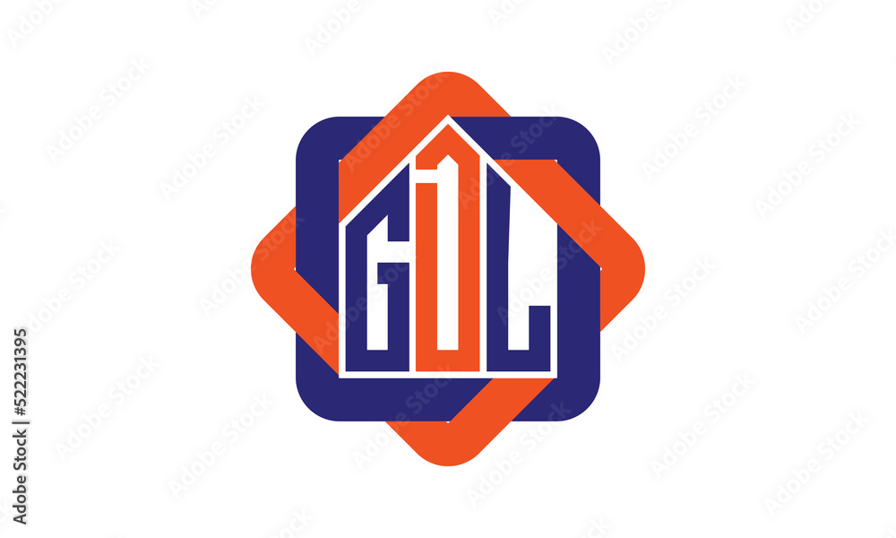 GDL three letter real estate logo with home icon logo design vector