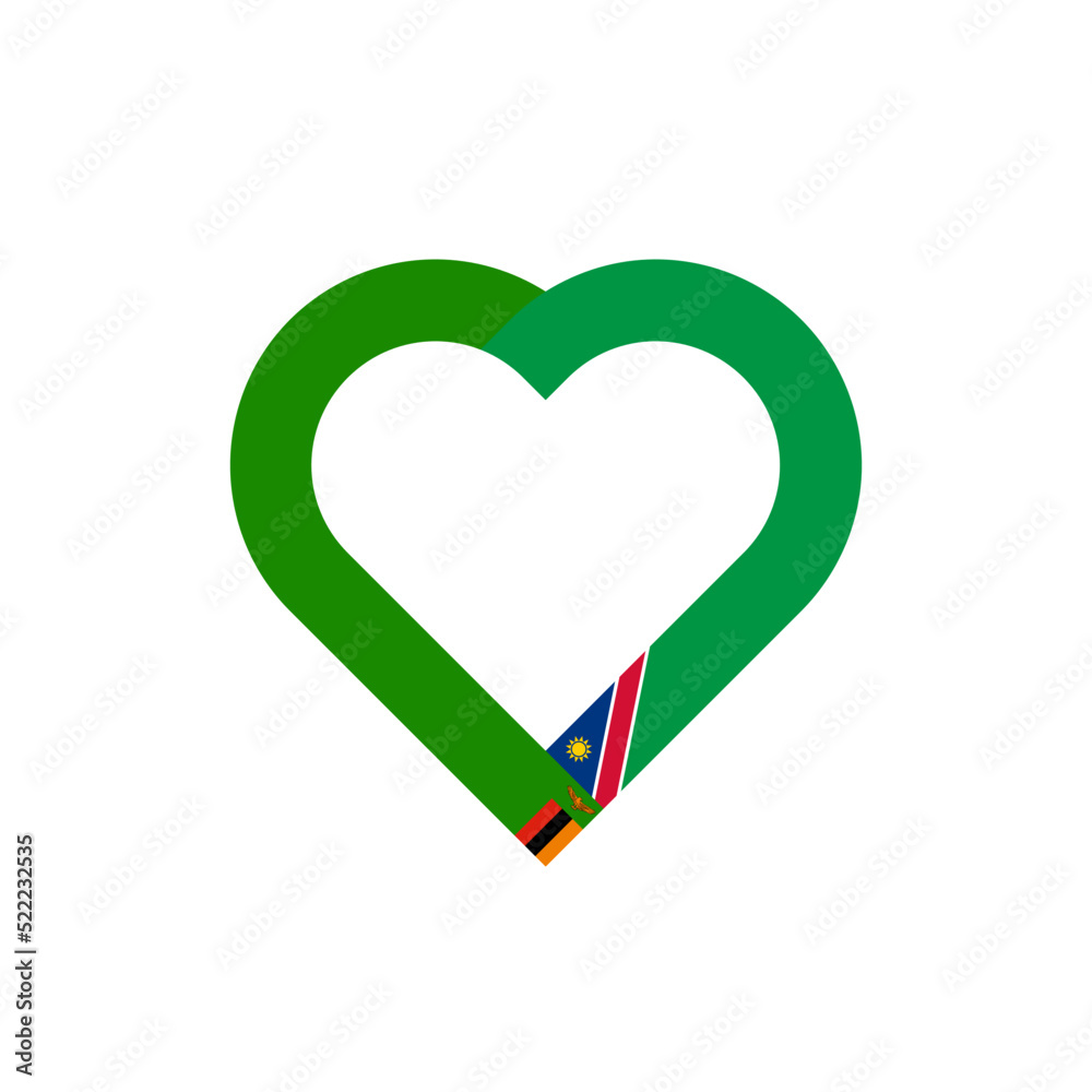 friendship concept. heart ribbon icon of zambia and namibia flags. vector illustration isolated on white background friendship concept. heart ribbon icon of zambia and namibia flags. vector illustration isolated on white background