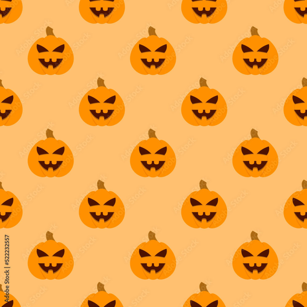 Halloween pumpkin seamless pattern. Halloween pumpkin lanterns on yellow background. Halloween background with orange pumpkin. Design for print wrapping paper, wallpaper, fabric. Vector illustration Halloween pumpkin seamless pattern. Halloween pumpkin lanterns on yellow background. Halloween background with orange pumpkin. Design for print wrapping paper, wallpaper, fabric. Vector illustration
