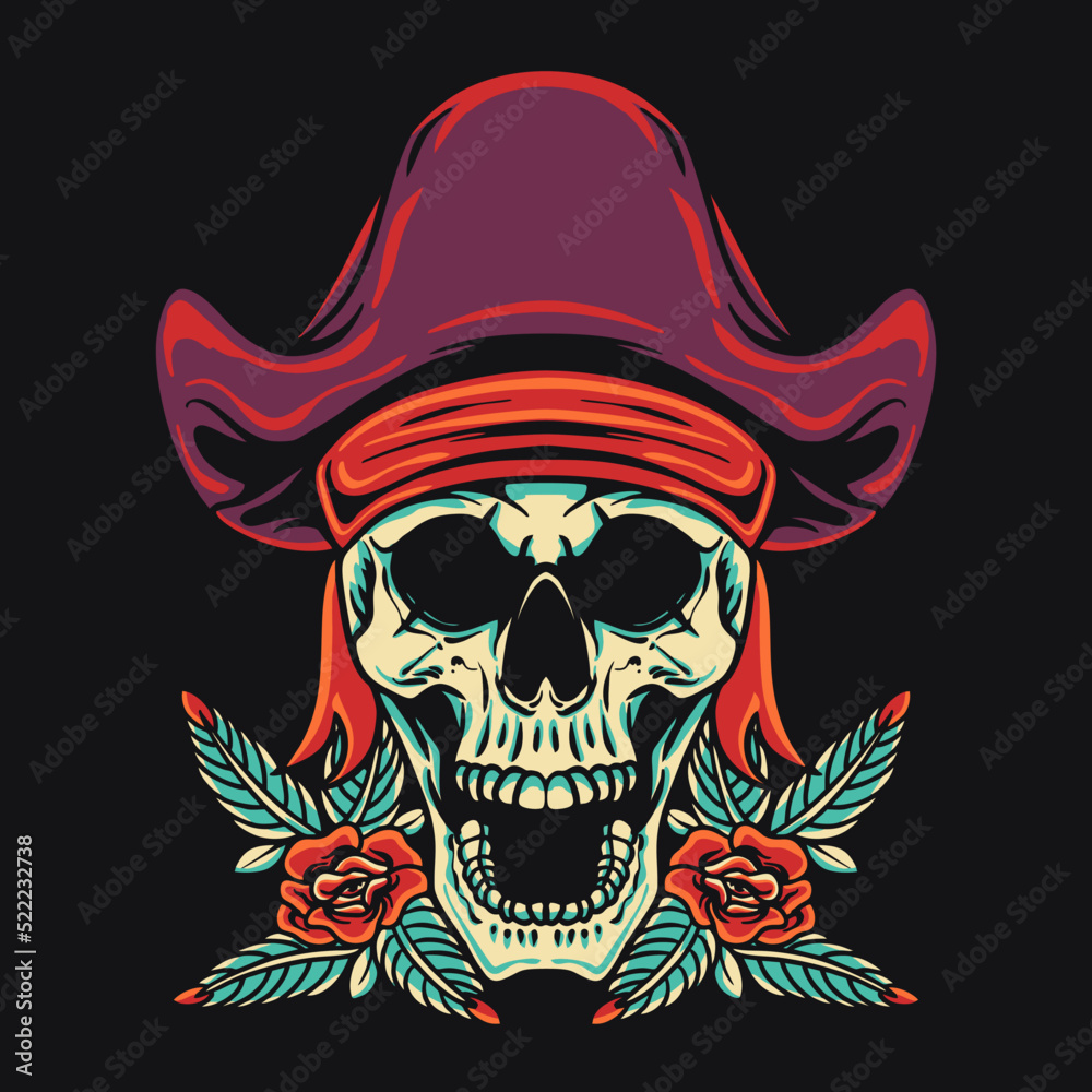 Skull Pirates Retro Vector Illustration