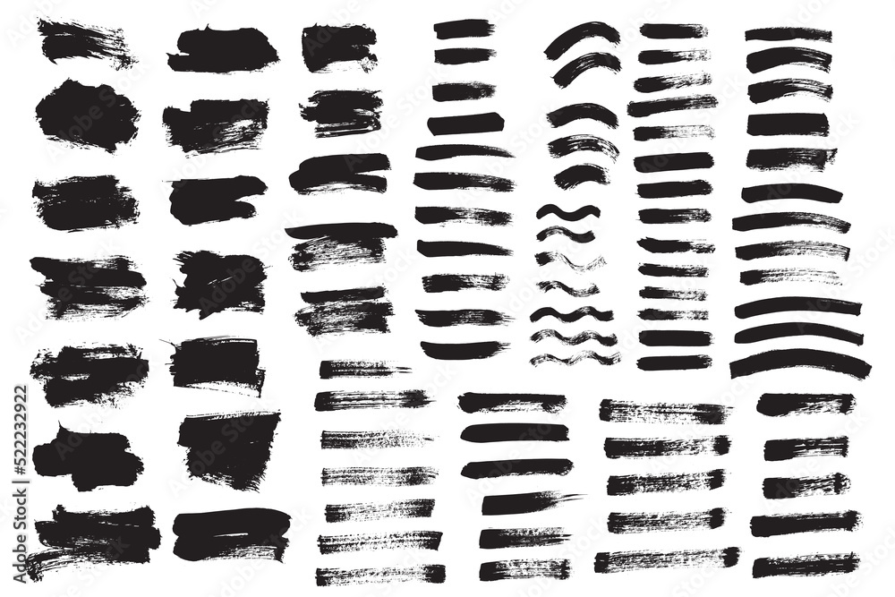 Vector brush strokes. Grunge design elements. Black ink brush.