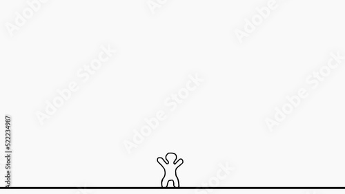 Figure attracting gathering money then transforming into car and house losing property and start over endless loop, hand drawn 2d animation
