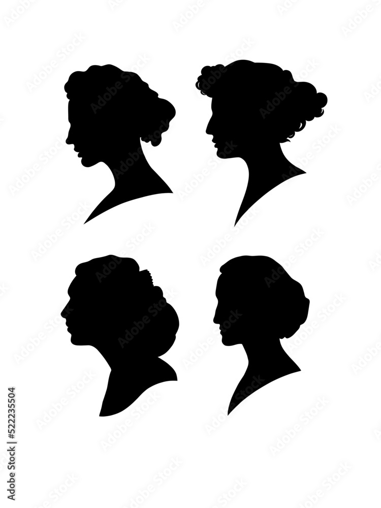 Woman face profile silhouette. Women head silhouette set. Lady portrait
