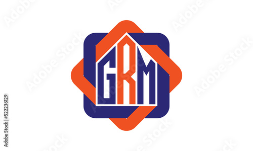 GRM three letter real estate logo with home icon logo design vector template | construction logo | housing logo | engineering logo | initial letter logo | minimalist logo | property logo | photo