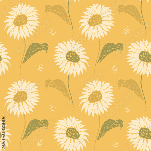 Autumn Sunflowers, Botanical seamless pattern, Vector background for for textile, fabric, wrapping paper, linens, wallpaper etc