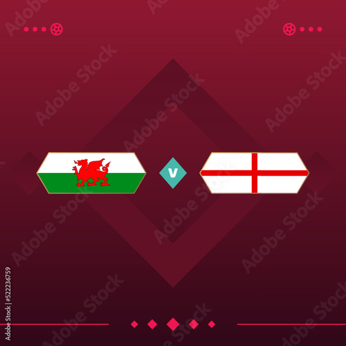 wales, england world football 2022 match versus on red background. vector illustration