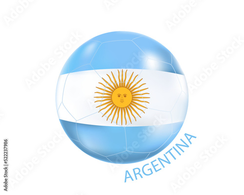 A soccer ball with the image of the flag of Argentina.Vector illustration of a soccer ball.The 2022 Football Championship in Qatar.