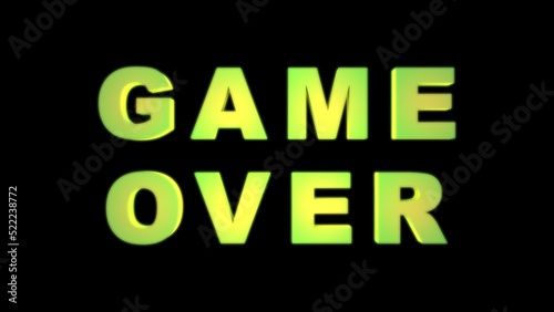 Game Over, green neon text . 3D animation.