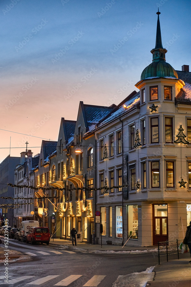 Downtown Ålesund in winter, Norway.