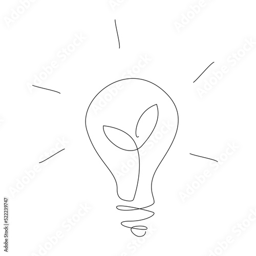 Green energy one line illustration. Electric light bulb continuous line. Renewable power outline. sustainability line art vector
