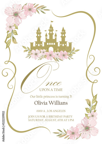 cinderella invitation. Invitation to the princess's birthday party. Template for baby shower invitation. It is a girl
 photo
