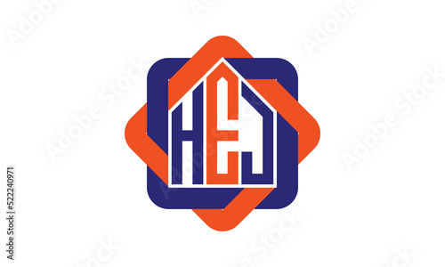 HEJ three letter real estate logo with home icon logo design vector template | construction logo | housing logo | engineering logo | initial letter logo | minimalist logo | property logo |