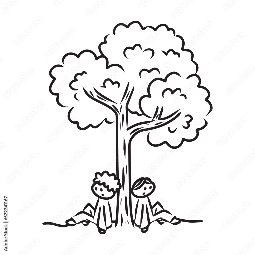 The plane tree vector illustration for story book. Aesop's fable