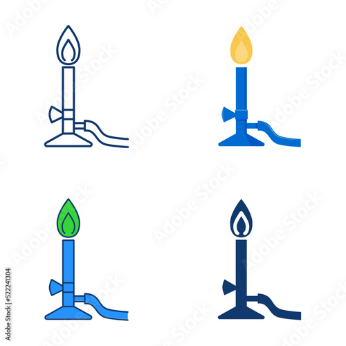 Bunsen burner icon set in flat and line style