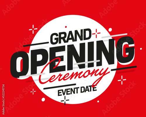 Grand opening ceremony with event date banner
