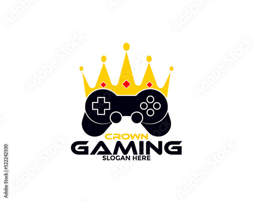 Game logo design combination of crown and joystick. Vector illustration.