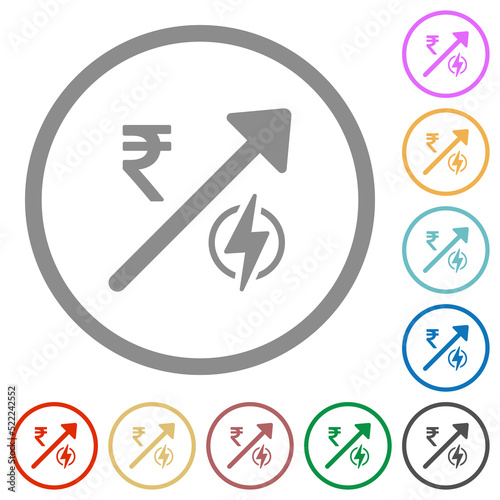 Rising electricity energy Indian Rupee prices flat icons with outlines photo